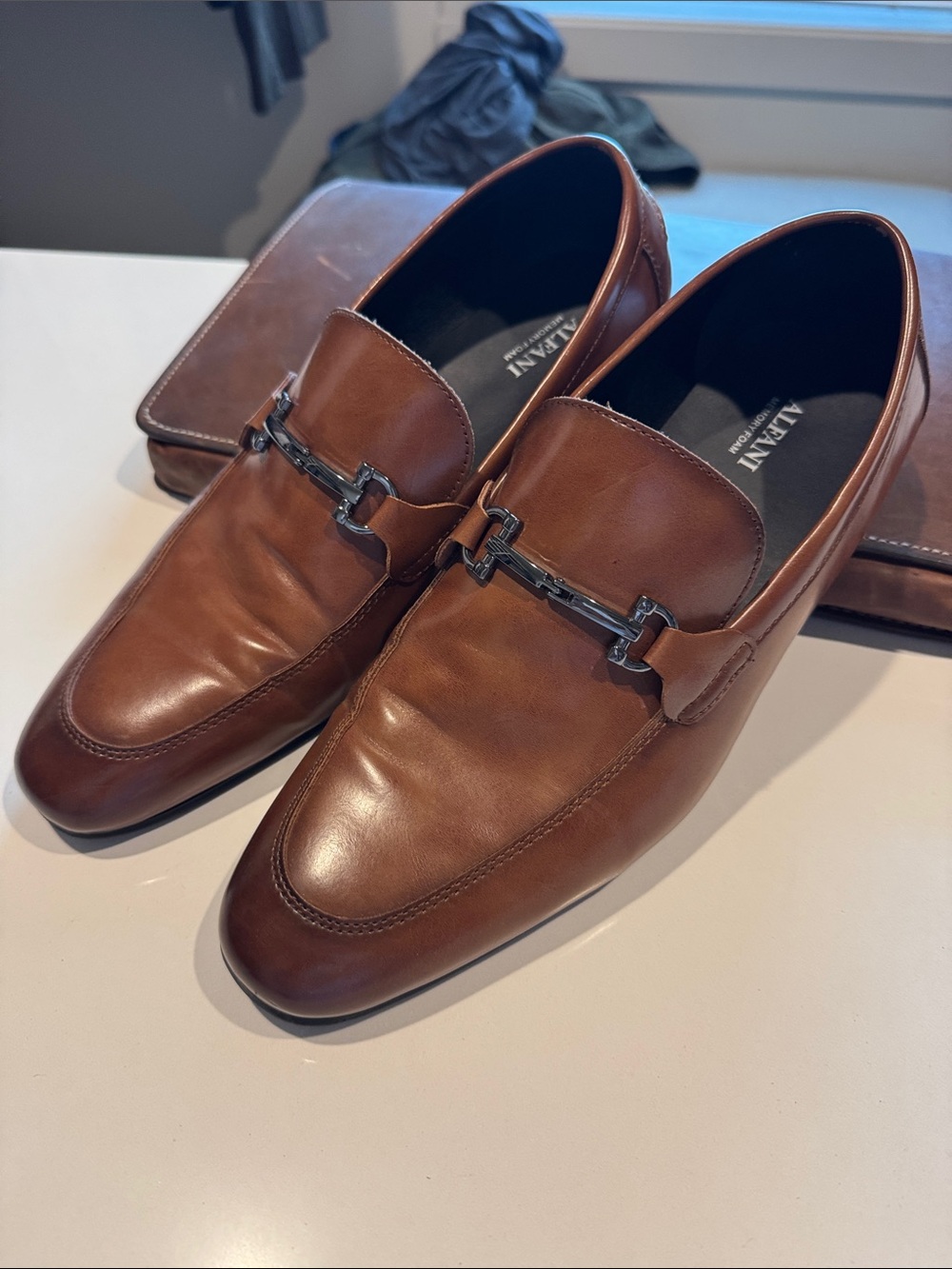 Alfani Men’s Brown Leather Horsebit Loafers – Size 13